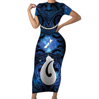Personalized Maori Matariki Hei Matau Short Sleeve Bodycon Dress Maori Kowhaiwhai Pattern Galaxy