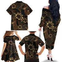 Indonesian Batik Pattern Vintage Brown Family Matching Off The Shoulder Long Sleeve Dress and Hawaiian Shirt LT01 - Polynesian Pride