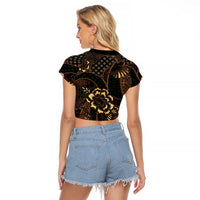 Indonesian Batik Pattern Vintage Brown Raglan Cropped T Shirt