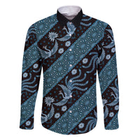 Indonesia Batik Pattern Family Matching Off Shoulder Short Dress and Hawaiian Shirt Blue Version