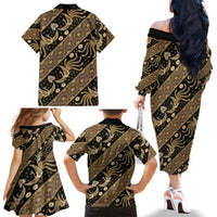 Indonesia Batik Pattern Family Matching Off The Shoulder Long Sleeve Dress and Hawaiian Shirt Gold Version LT01 - Polynesian Pride