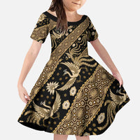 Indonesia Batik Pattern Family Matching Tank Maxi Dress and Hawaiian Shirt Gold Version