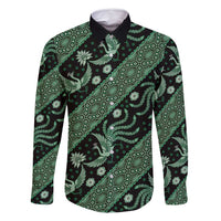 Indonesia Batik Pattern Family Matching Mermaid Dress and Hawaiian Shirt Green Version