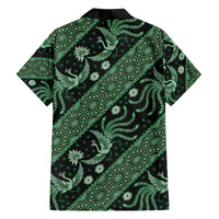 Indonesia Batik Pattern Family Matching Off The Shoulder Long Sleeve Dress and Hawaiian Shirt Green Version LT01 - Polynesian Pride