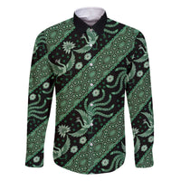 Indonesia Batik Pattern Family Matching Off The Shoulder Long Sleeve Dress and Hawaiian Shirt Green Version LT01 Dad's Shirt - Long Sleeve Green - Polynesian Pride