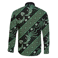 Indonesia Batik Pattern Family Matching Off The Shoulder Long Sleeve Dress and Hawaiian Shirt Green Version LT01 - Polynesian Pride