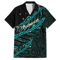 Personalised Aotearoa Family Matching Off Shoulder Maxi Dress and Hawaiian Shirt Silver Fern Mix Paua Shell Polynesian Pattern LT01 Dad's Shirt - Short Sleeve Black - Polynesian Pride
