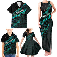 Personalised Aotearoa Family Matching Tank Maxi Dress and Hawaiian Shirt Silver Fern Mix Paua Shell Polynesian Pattern LT01 - Polynesian Pride