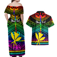 Personalised Hawaii Couples Matching Off Shoulder Maxi Dress and Hawaiian Shirt Kanaka Maoli Kakau 2023 National Coming Out Day LT01 - Polynesian Pride