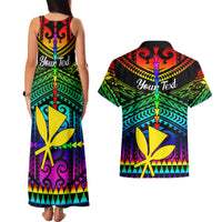 Personalised Hawaii Couples Matching Tank Maxi Dress and Hawaiian Shirt Kanaka Maoli Kakau 2023 National Coming Out Day LT01 - Polynesian Pride