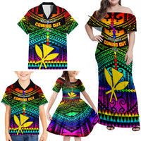 Personalised Hawaii Family Matching Off Shoulder Maxi Dress and Hawaiian Shirt Kanaka Maoli Kakau 2023 National Coming Out Day LT01 - Polynesian Pride