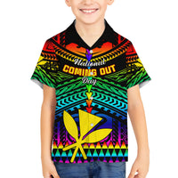 Personalised Hawaii Family Matching Tank Maxi Dress and Hawaiian Shirt Kanaka Maoli Kakau 2023 National Coming Out Day LT01 Son's Shirt Black - Polynesian Pride