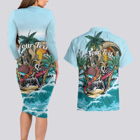Personalized Aloha Hawaii Skeleton Couples Matching Long Sleeve Bodycon Dress and Hawaiian Shirt Tropical Summer Vibe LT01 - Polynesian Pride