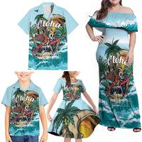 Personalized Aloha Hawaii Skeleton Family Matching Off Shoulder Maxi Dress and Hawaiian Shirt Tropical Summer Vibe LT01 - Polynesian Pride