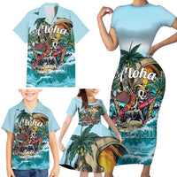 Personalized Aloha Hawaii Skeleton Family Matching Short Sleeve Bodycon Dress and Hawaiian Shirt Tropical Summer Vibe LT01 - Polynesian Pride