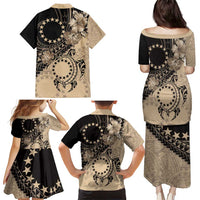 Cook Islands Turtle Family Matching Puletasi and Hawaiian Shirt Stars and Hibiscus - Beige LT01 - Polynesian Pride