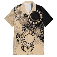 Cook Islands Turtle Family Matching Puletasi and Hawaiian Shirt Stars and Hibiscus - Beige LT01 Dad's Shirt - Short Sleeve Beige - Polynesian Pride