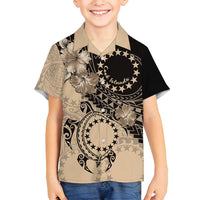 Cook Islands Turtle Family Matching Puletasi and Hawaiian Shirt Stars and Hibiscus - Beige LT01 Son's Shirt Beige - Polynesian Pride