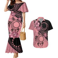 Cook Islands Turtle Couples Matching Mermaid Dress and Hawaiian Shirt Stars and Hibiscus - Pink LT01 Pink - Polynesian Pride