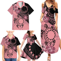 Cook Islands Turtle Family Matching Summer Maxi Dress and Hawaiian Shirt Stars and Hibiscus - Pink LT01 - Polynesian Pride