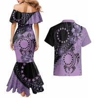 Cook Islands Turtle Couples Matching Mermaid Dress and Hawaiian Shirt Stars and Hibiscus - Purple LT01 - Polynesian Pride