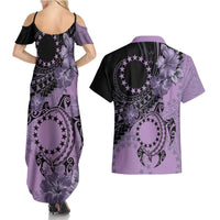 Cook Islands Turtle Couples Matching Summer Maxi Dress and Hawaiian Shirt Stars and Hibiscus - Purple LT01 - Polynesian Pride