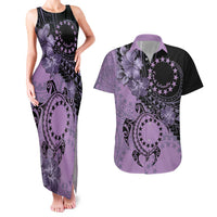 Cook Islands Turtle Couples Matching Tank Maxi Dress and Hawaiian Shirt Stars and Hibiscus - Purple LT01 Purple - Polynesian Pride