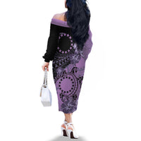 Cook Islands Turtle Family Matching Off The Shoulder Long Sleeve Dress and Hawaiian Shirt Stars and Hibiscus - Purple LT01 - Polynesian Pride