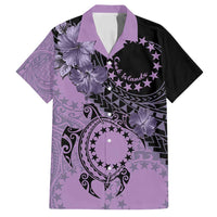 Cook Islands Turtle Family Matching Off Shoulder Maxi Dress and Hawaiian Shirt Stars and Hibiscus - Purple LT01 Dad's Shirt - Short Sleeve Purple - Polynesian Pride