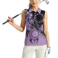 Cook Islands Turtle Women Sleeveless Polo Shirt Stars and Hibiscus - Purple LT01 - Polynesian Pride