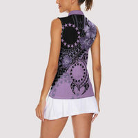 Cook Islands Turtle Women Sleeveless Polo Shirt Stars and Hibiscus - Purple LT01 - Polynesian Pride