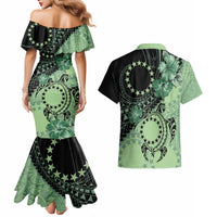 Cook Islands Turtle Couples Matching Mermaid Dress and Hawaiian Shirt Stars and Hibiscus - Green LT01 - Polynesian Pride