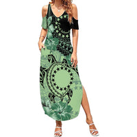 Cook Islands Turtle Family Matching Summer Maxi Dress and Hawaiian Shirt Stars and Hibiscus - Green LT01 Mom's Dress Green - Polynesian Pride
