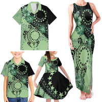 Cook Islands Turtle Family Matching Tank Maxi Dress and Hawaiian Shirt Stars and Hibiscus - Green LT01 - Polynesian Pride