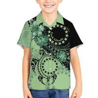 Cook Islands Turtle Family Matching Tank Maxi Dress and Hawaiian Shirt Stars and Hibiscus - Green LT01 Son's Shirt Green - Polynesian Pride