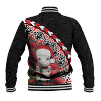 New Zealand Christmas Meri Kirihimete Baseball Jacket Santa Hei Tiki Pohutukawa LT01 - Polynesian Pride