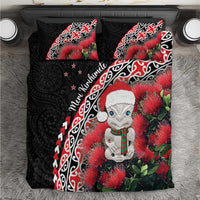 New Zealand Christmas Meri Kirihimete Bedding Set Santa Hei Tiki Pohutukawa LT01 Black - Polynesian Pride