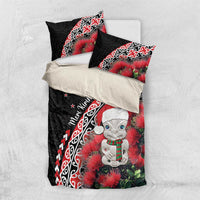 New Zealand Christmas Meri Kirihimete Bedding Set Santa Hei Tiki Pohutukawa LT01 US Twin 172cm x 218cm Black - Polynesian Pride