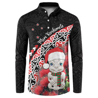 New Zealand Christmas Meri Kirihimete Button Sweatshirt Santa Hei Tiki Pohutukawa LT01 Black - Polynesian Pride