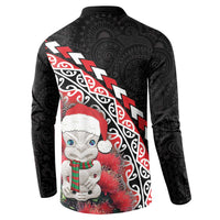 New Zealand Christmas Meri Kirihimete Button Sweatshirt Santa Hei Tiki Pohutukawa LT01 - Polynesian Pride