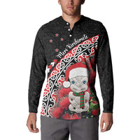 New Zealand Christmas Meri Kirihimete Button Sweatshirt Santa Hei Tiki Pohutukawa LT01 - Polynesian Pride