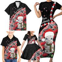 New Zealand Christmas Meri Kirihimete Family Matching Short Sleeve Bodycon Dress and Hawaiian Shirt Santa Hei Tiki Pohutukawa LT01 - Polynesian Pride