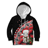 New Zealand Christmas Meri Kirihimete Kid Hoodie Santa Hei Tiki Pohutukawa LT01 Hoodie Black - Polynesian Pride