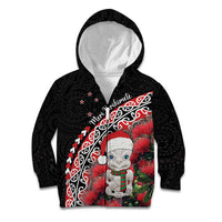 New Zealand Christmas Meri Kirihimete Kid Hoodie Santa Hei Tiki Pohutukawa LT01 Zip Hoodie Black - Polynesian Pride