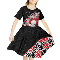 New Zealand Christmas Meri Kirihimete Kid Short Sleeve Dress Santa Hei Tiki Pohutukawa LT01 - Polynesian Pride