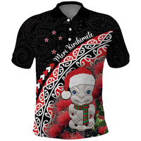 New Zealand Christmas Meri Kirihimete Polo Shirt Santa Hei Tiki Pohutukawa LT01 Black - Polynesian Pride