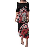 New Zealand Christmas Meri Kirihimete Puletasi Santa Hei Tiki Pohutukawa LT01 Long Dress Black - Polynesian Pride