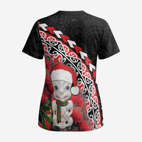 New Zealand Christmas Meri Kirihimete Scrub Top Santa Hei Tiki Pohutukawa LT01 - Polynesian Pride