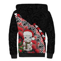 New Zealand Christmas Meri Kirihimete Sherpa Hoodie Santa Hei Tiki Pohutukawa LT01 - Polynesian Pride