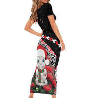 New Zealand Christmas Meri Kirihimete Short Sleeve Bodycon Dress Santa Hei Tiki Pohutukawa LT01 - Polynesian Pride
